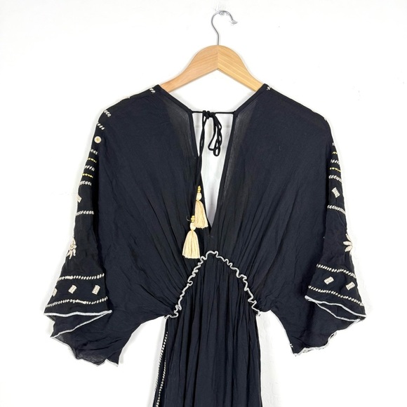 Zury Black White Embroidered Boho Maxi Dress Festival Peasant Tiered Flowy - Picture 7 of 8